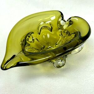 Retro vintage hand blown avocado green CHALET  GLASS  cigar / cigarette ashtray